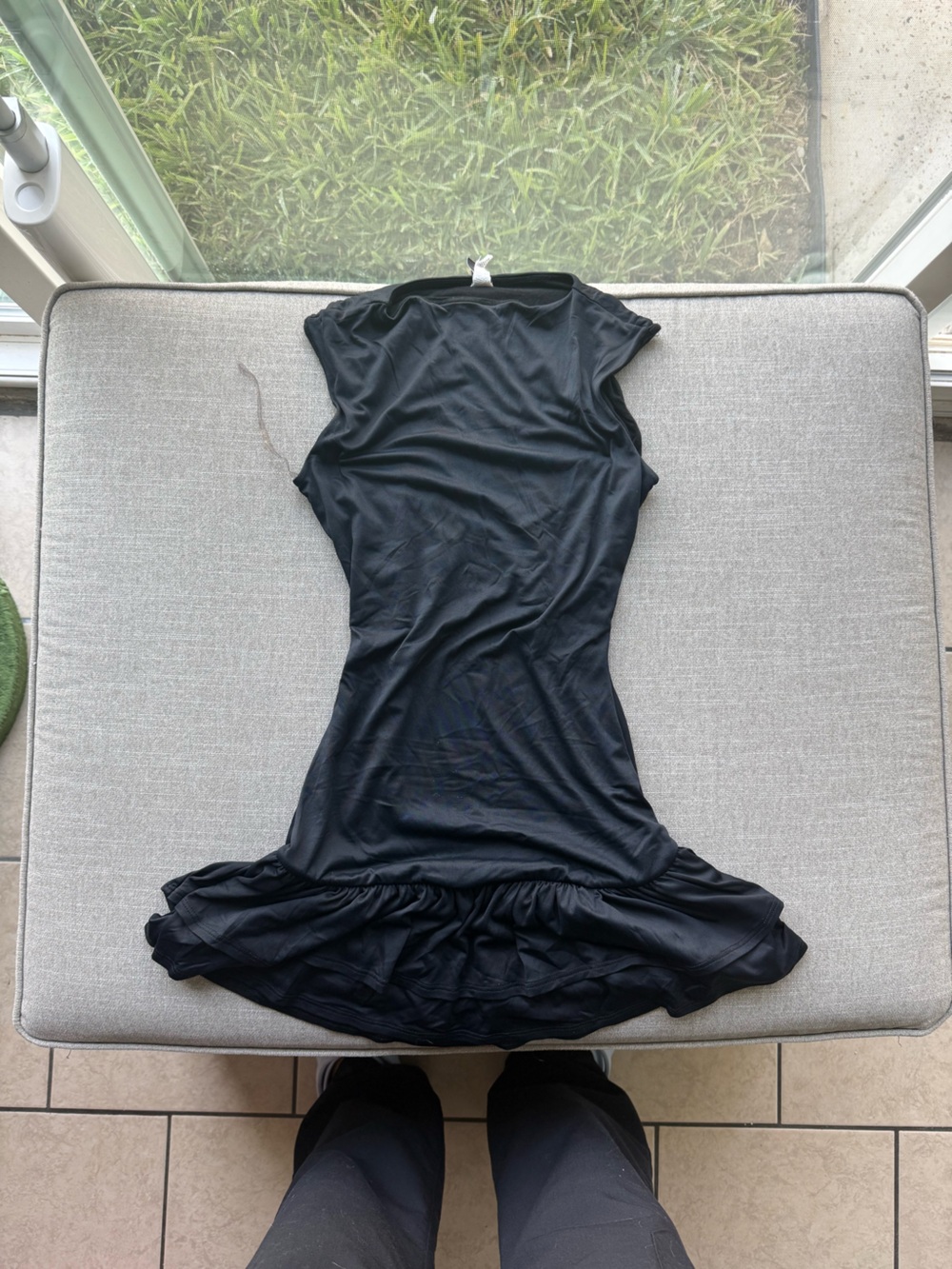 Windsor Black Ruffle-Hem Cap Sleeve Dress
